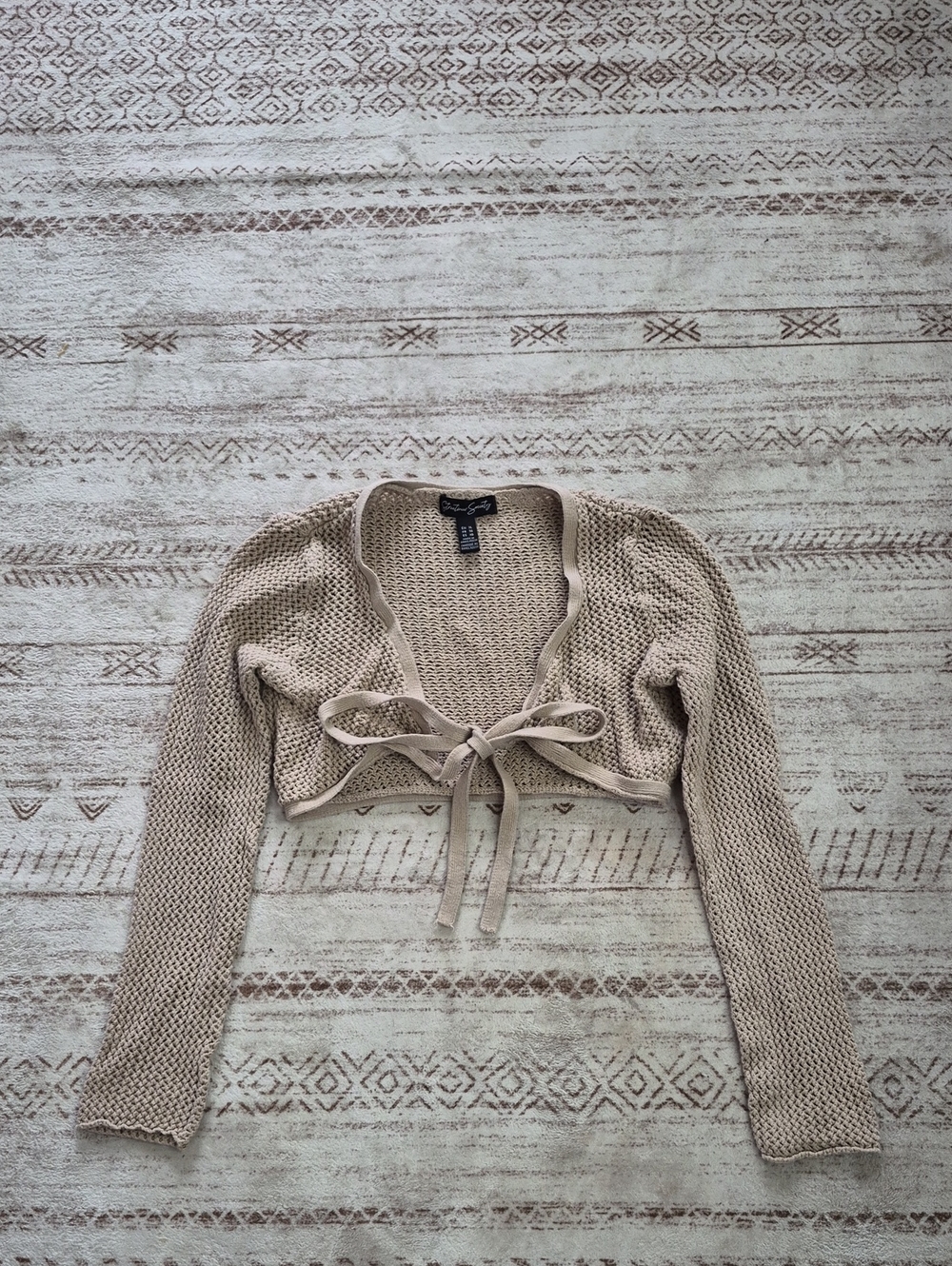 Streetwear Society Crochet Tie-Front Bolero Shrug - Beige